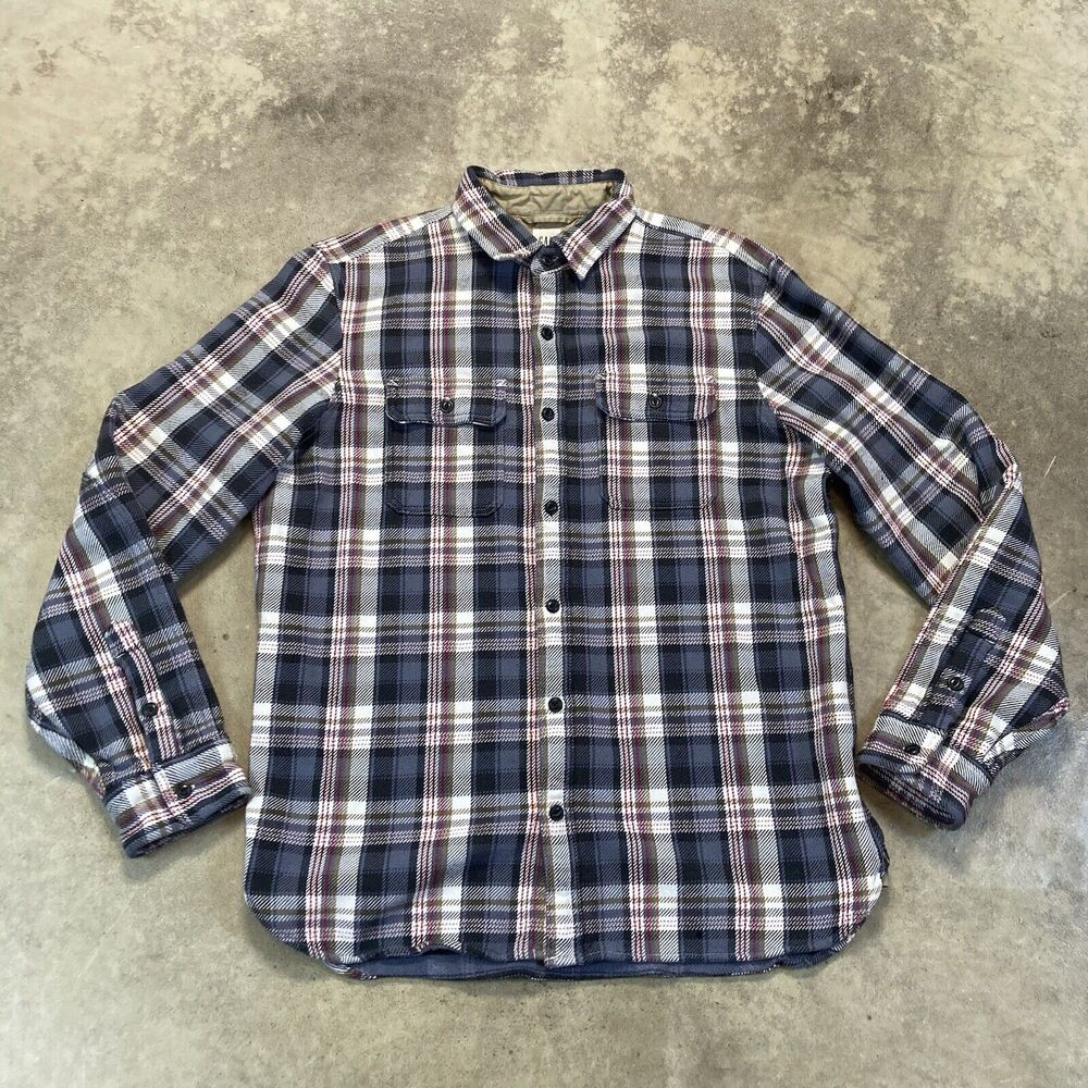 Gap Shirt Mens Large Plaid Flannel Over P Scholastic Gray Button‎ Front Outdoor
